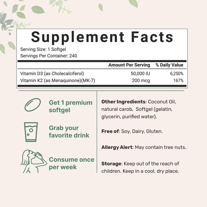 Vitamin D3 & K2 Supplement Softgels